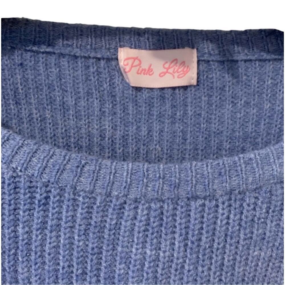 Pink Lily Blue Fringe Sweater Size Large - Picture 5 of 6